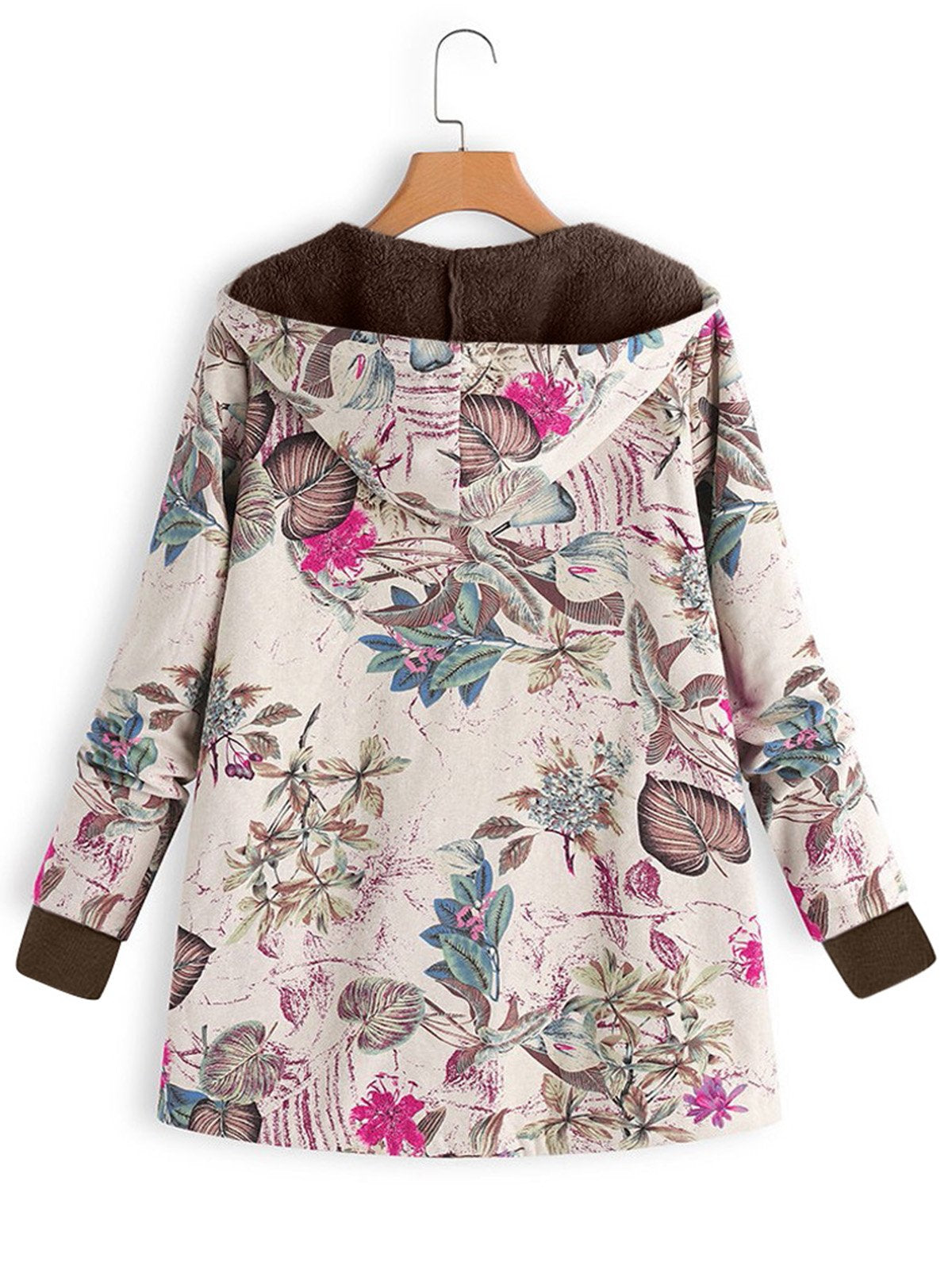 Leaves Printed Hoodie Long Sleeve Coat