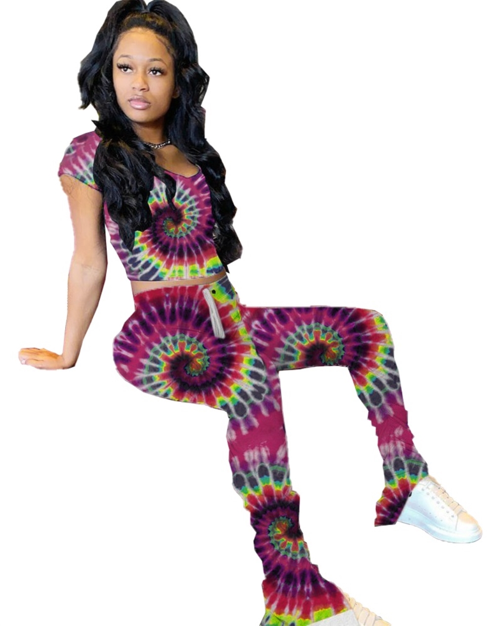 Summer Tie Dye Two Piece Stacked Legging Set