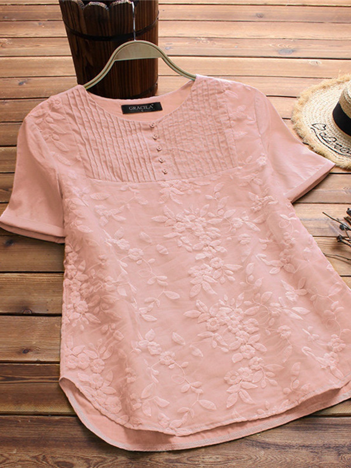 Cotton-Blend Short Sleeve Shirts & Tops