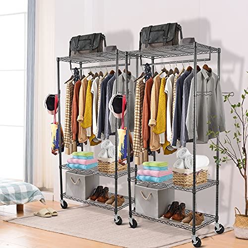 3 Tier Adjustable Metal Clothing Rack with Wheels / 35���L x 18���W x 75���H