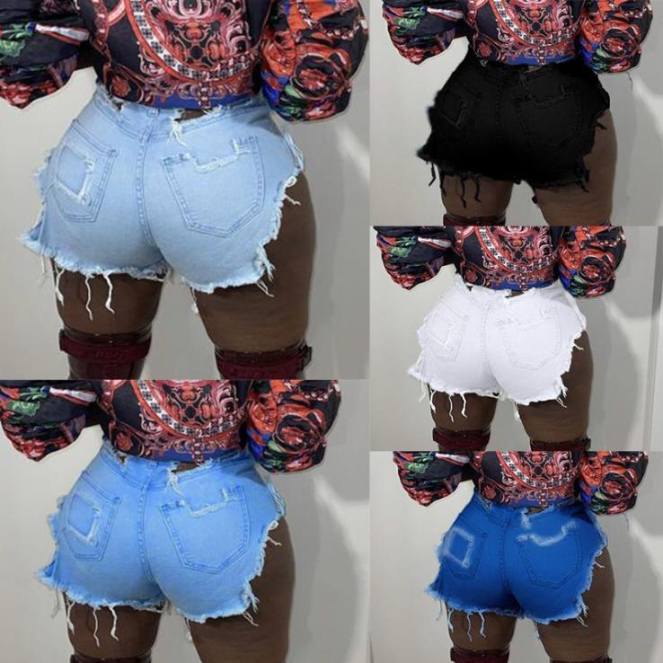 Frayed holes stretch jeans women shorts CJ943