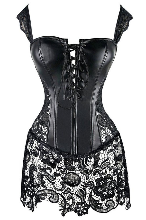 Steampunk Gothic Faux Leather Lace up Front Bustier Corset