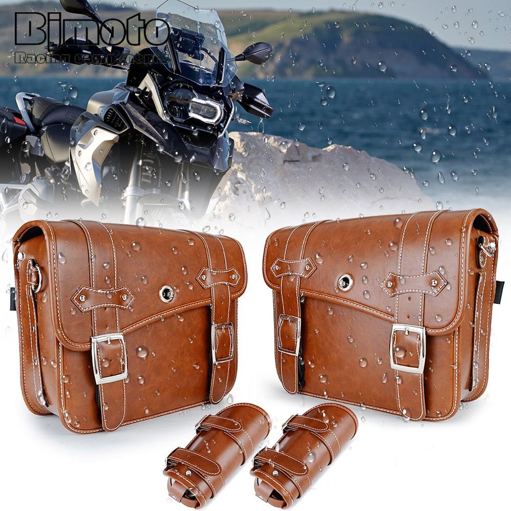 1Pair Motorcycle Saddlebags PU Leather Saddle bags For Sportster for KAWASAKI Benelli Motorbike