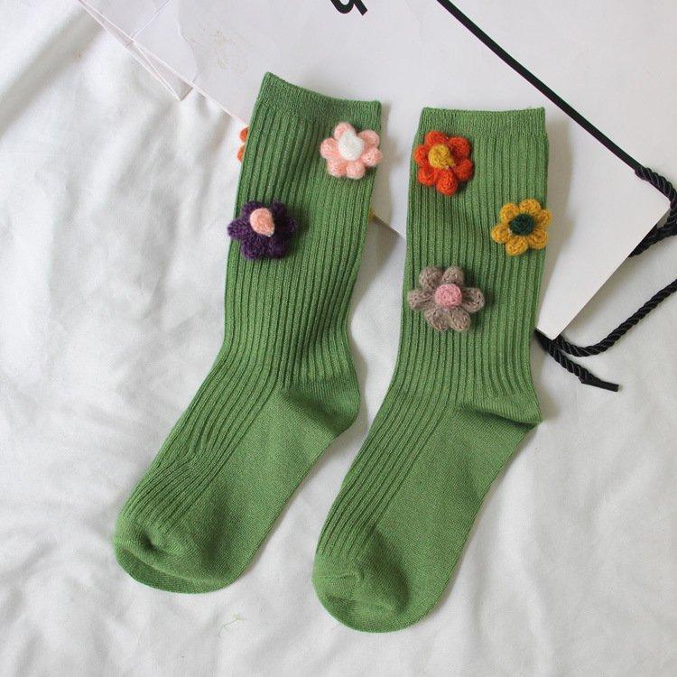 Three-dimensional flower cotton women's vertical tube socks
