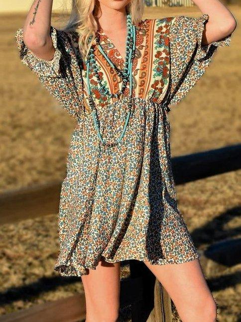 Boho Short Sleeve Gathered Dresses