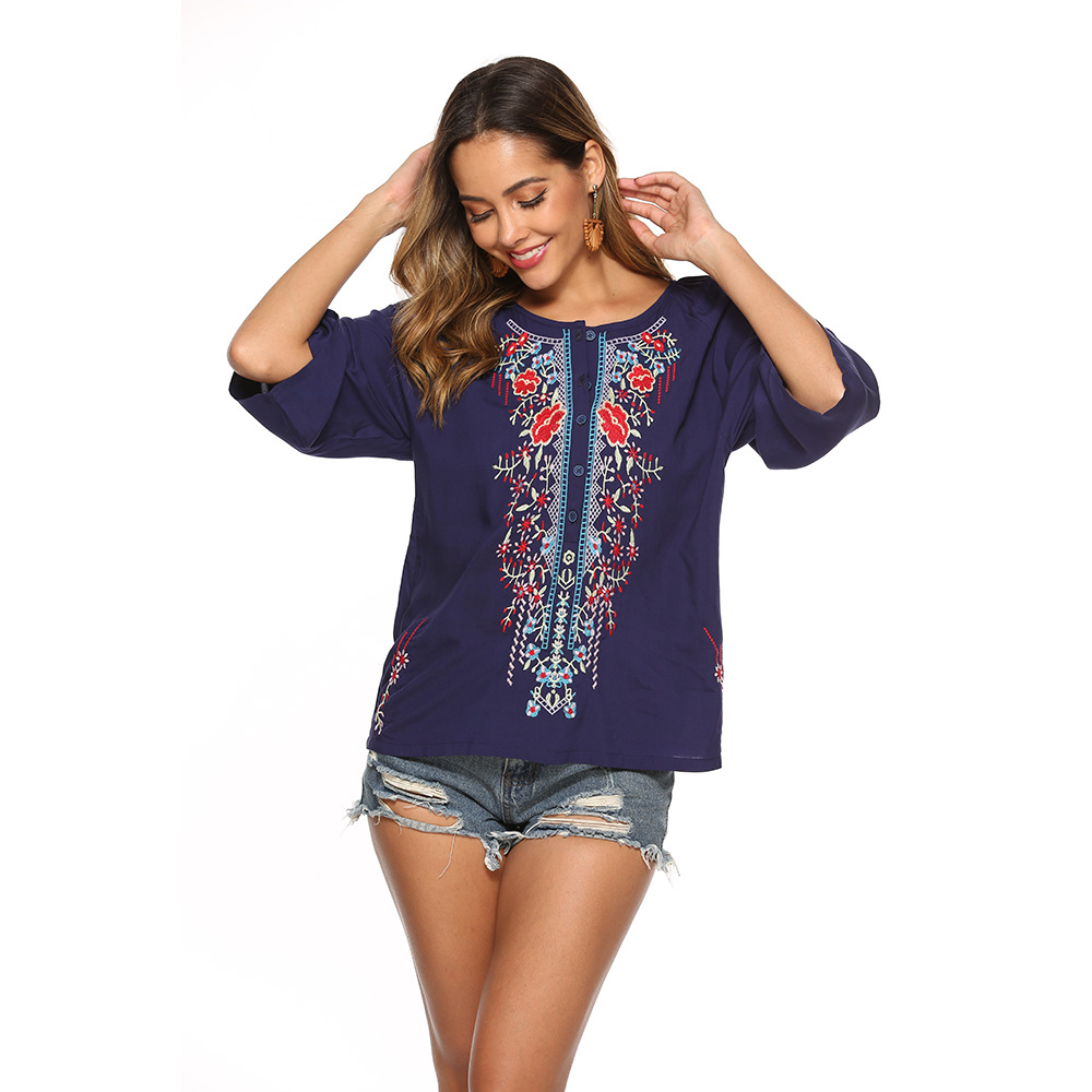 Embroidered Women's Long Sleeve Boho Style Top