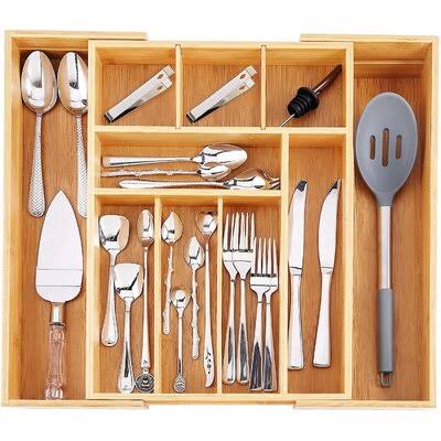 Rebrilliant Bamboo Expandable Drawer Organizer, Adjustable Kitchen Drawer Organizer , Silverware Organizer with Removable Divide