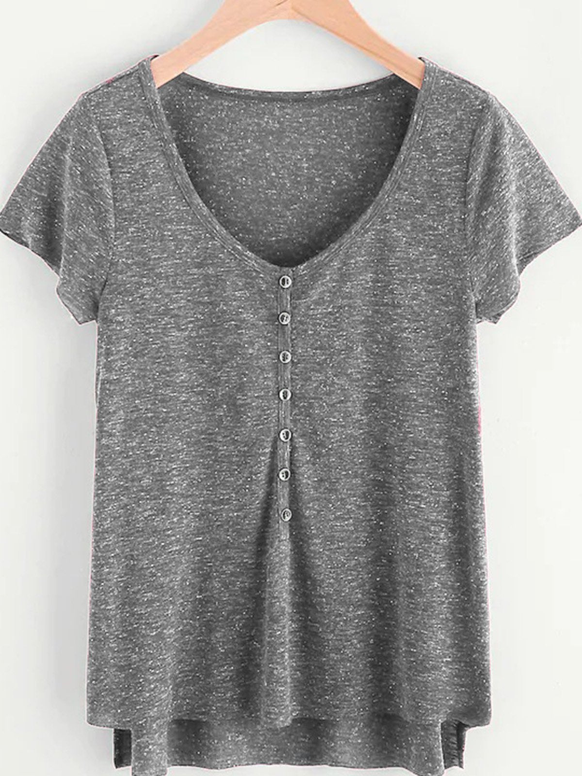 Short Sleeve Cotton-Blend V Neck Shirts & Tops