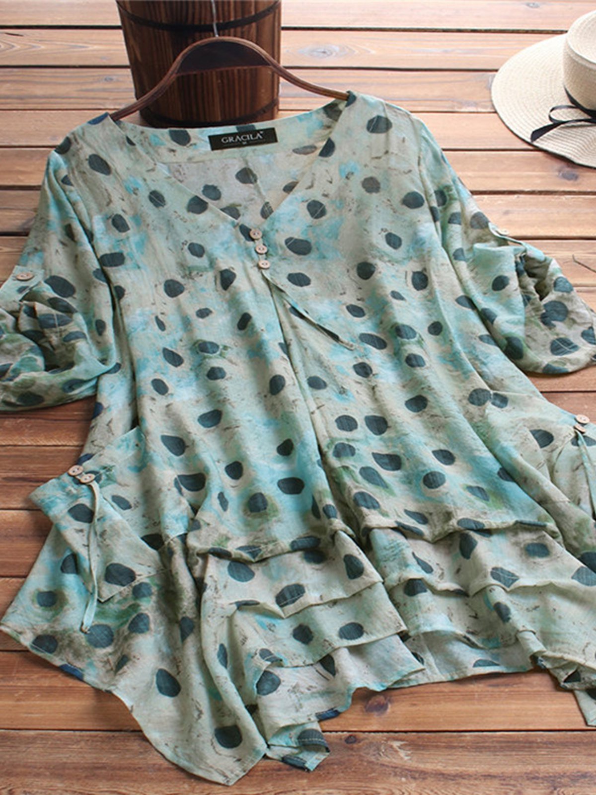 Short Sleeve Buttoned Sweet Cotton-Blend Shirts & Tops