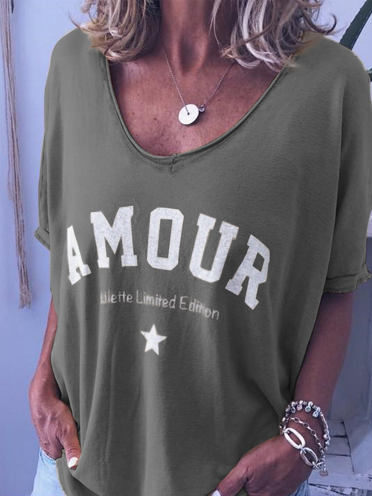 V-Neck Short Sleeve Cotton Shirts