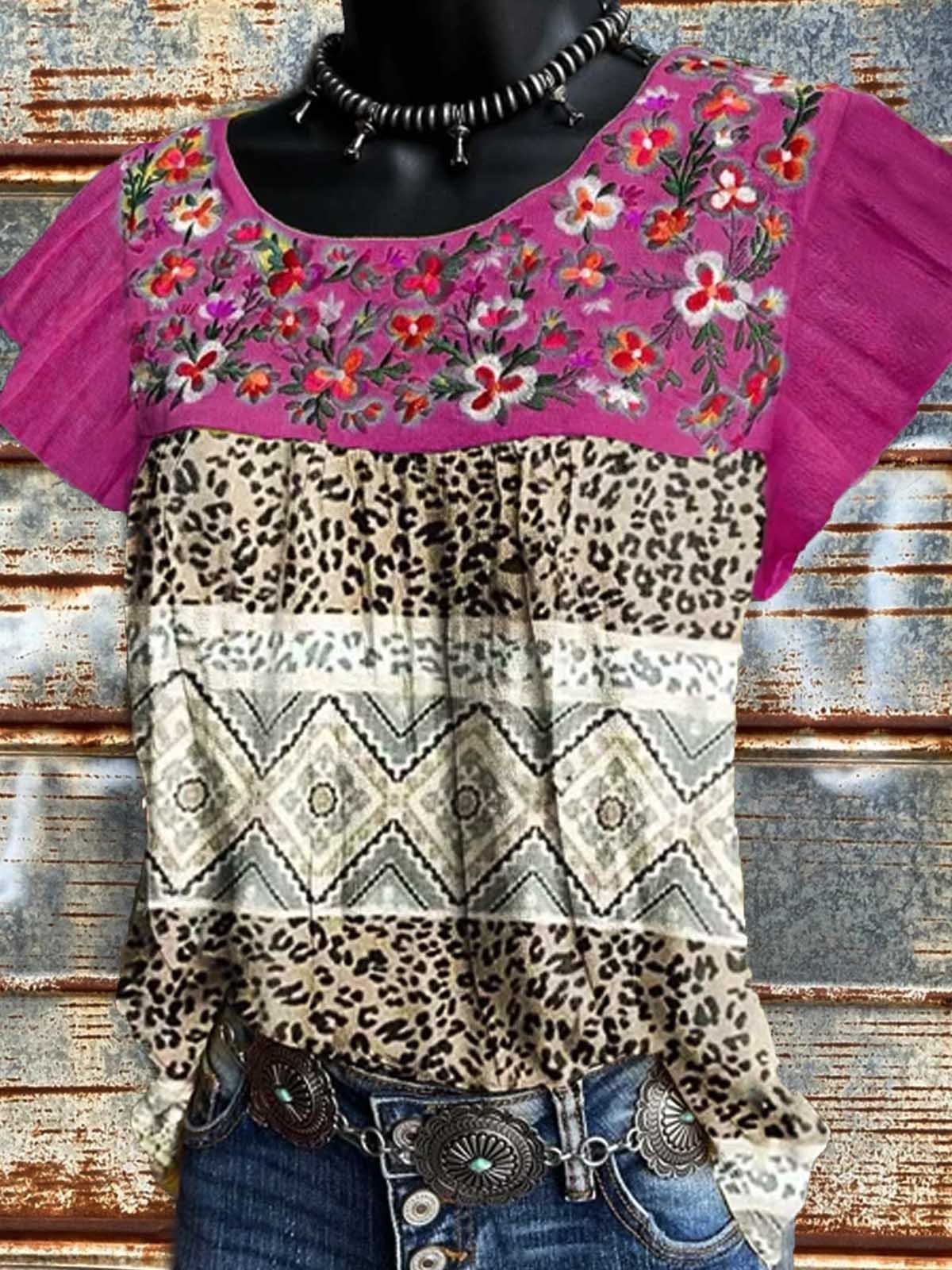 Cotton-Blend Shift Short Sleeve Shirts & Tops