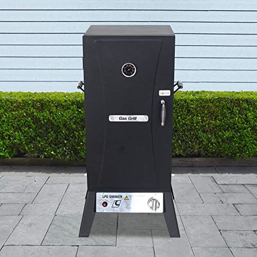 Vertical Offset BBQ Gas Smoker with Temperature Gauge – Black
