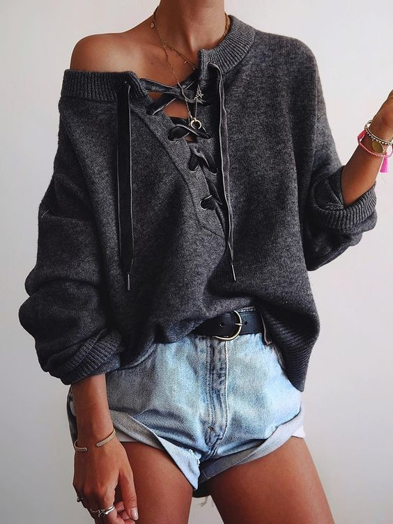 Fashion Long Sleeve Pure Colour Belted Sweater