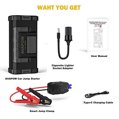 6000A 32000mAh Car Battery Jump Starter with Dual USB Quick Charge,  Built-in LED Bright Light and DC Output