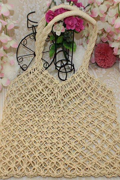 Women's Beach Cotton Rope Woven Tote Bag Handbag