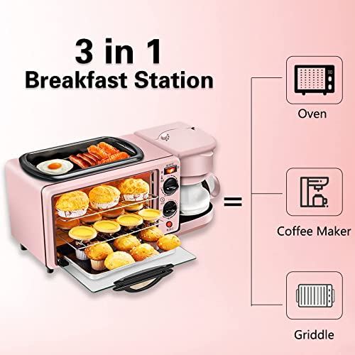 3 in 1 Breakfast Station Multifunctional Toaster Oven Station Coffee Maker
