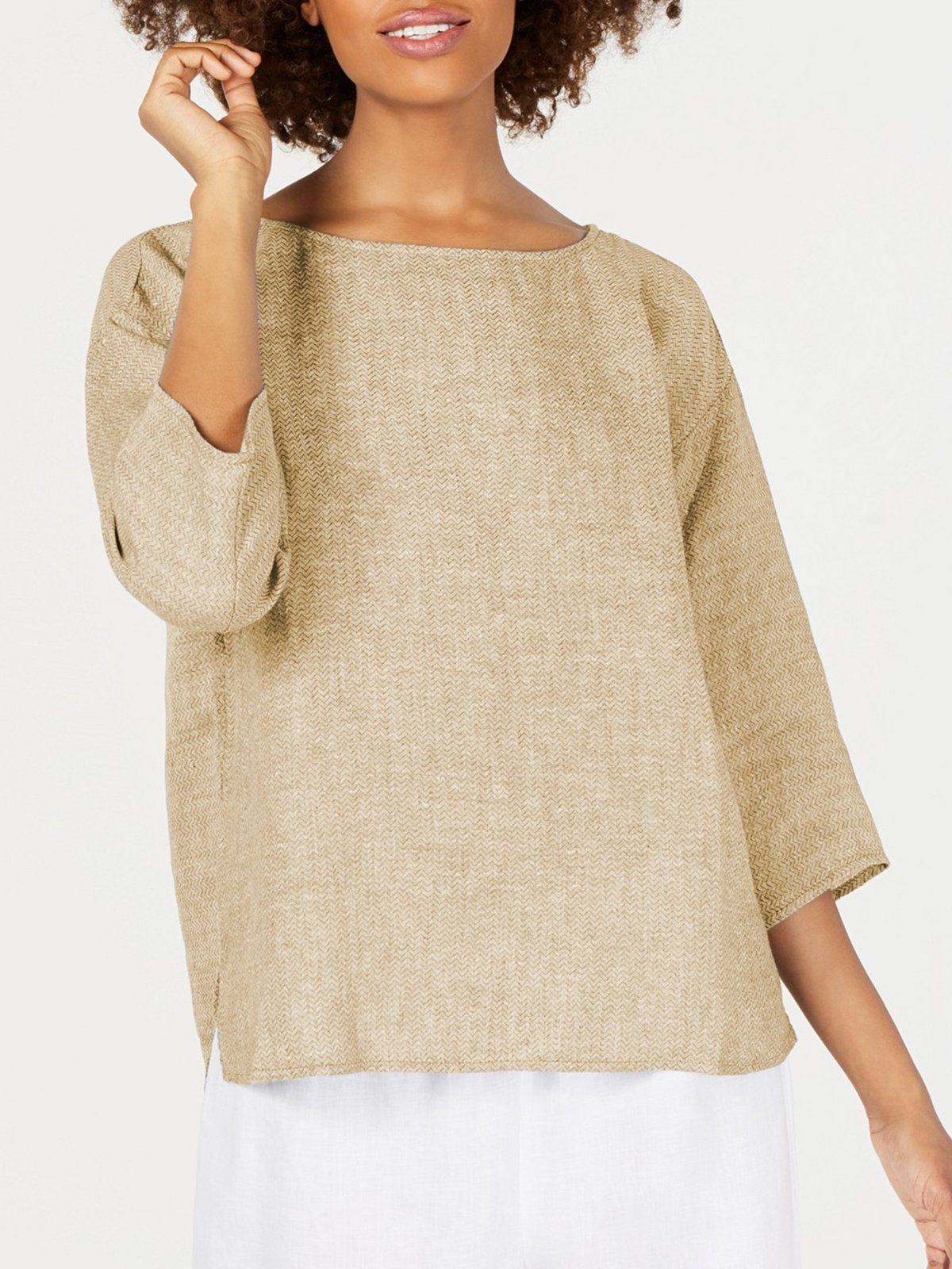 Plus Size Casual 3/4 Sleeve Shirts & Tops