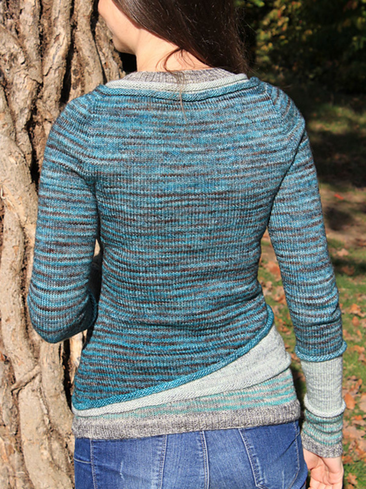 V Neck Wool Blend Long Sleeve Striped Women's Sweaters