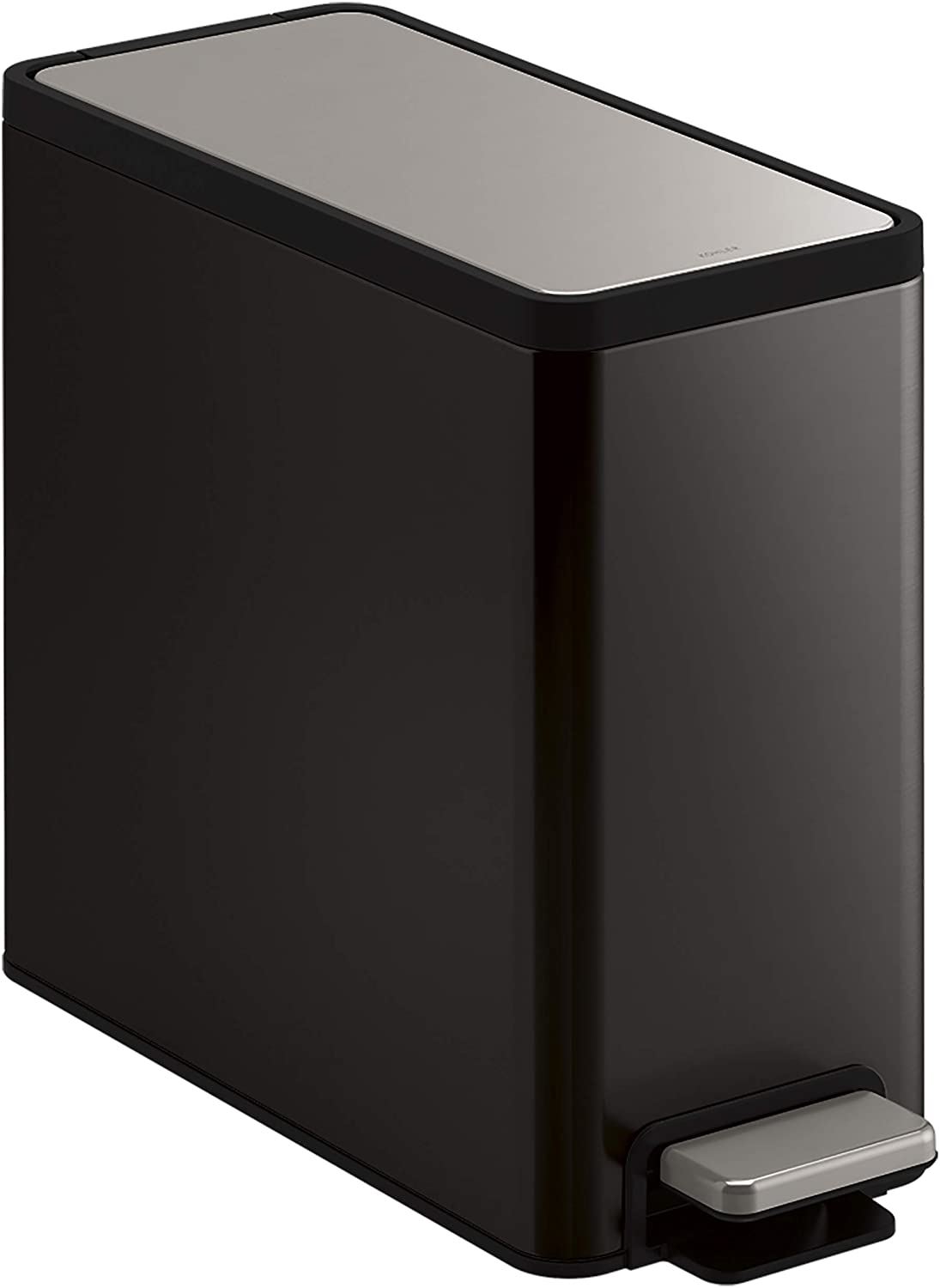 Kohler K-20956-BST Dual Compartment Step Trash Can, Liner, Black Stainless