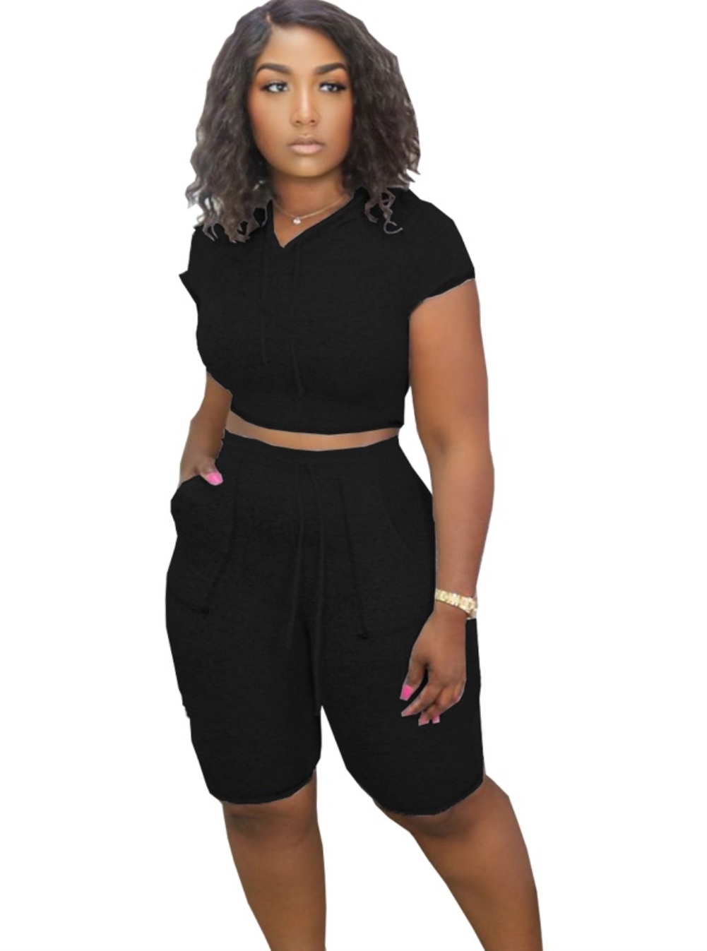 Summer Sports Two Piece Plain Short Set