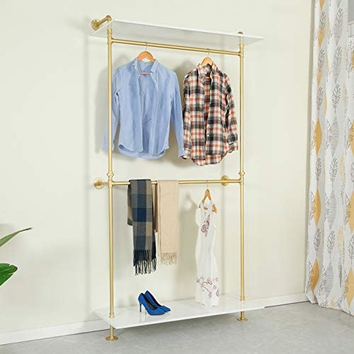 Industrial 2-Tier Display Organization Hanging Clothing Rack for Home/ 47.2′′ L