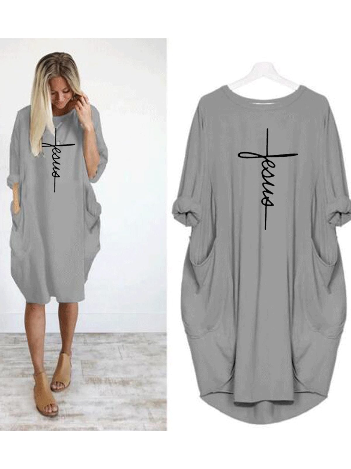 Casual Plus Size Pocket Printed Shirt Dresses