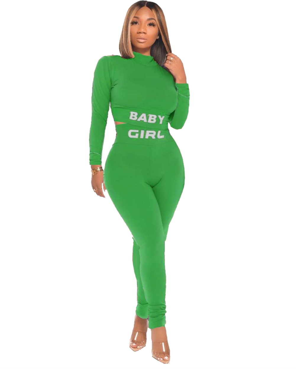 Sports Print Long Sleeve Crop Top and Pants Set