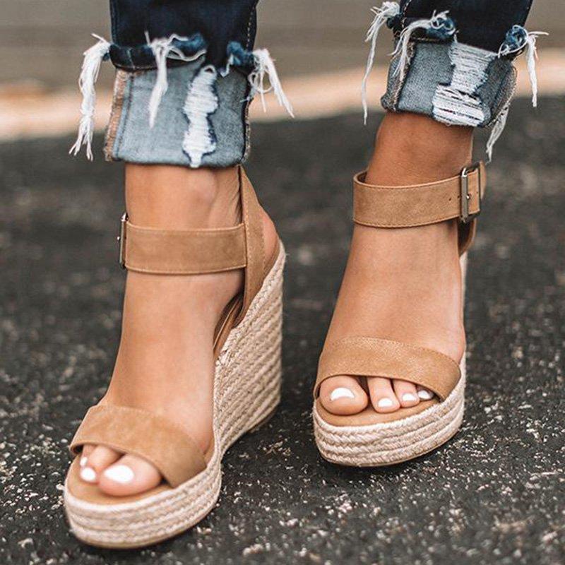 Women Elegant Adjustable Buckle Espadrille Wedges Sandals