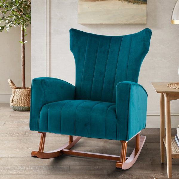 Velvet Wingback Rocking Chair Beige