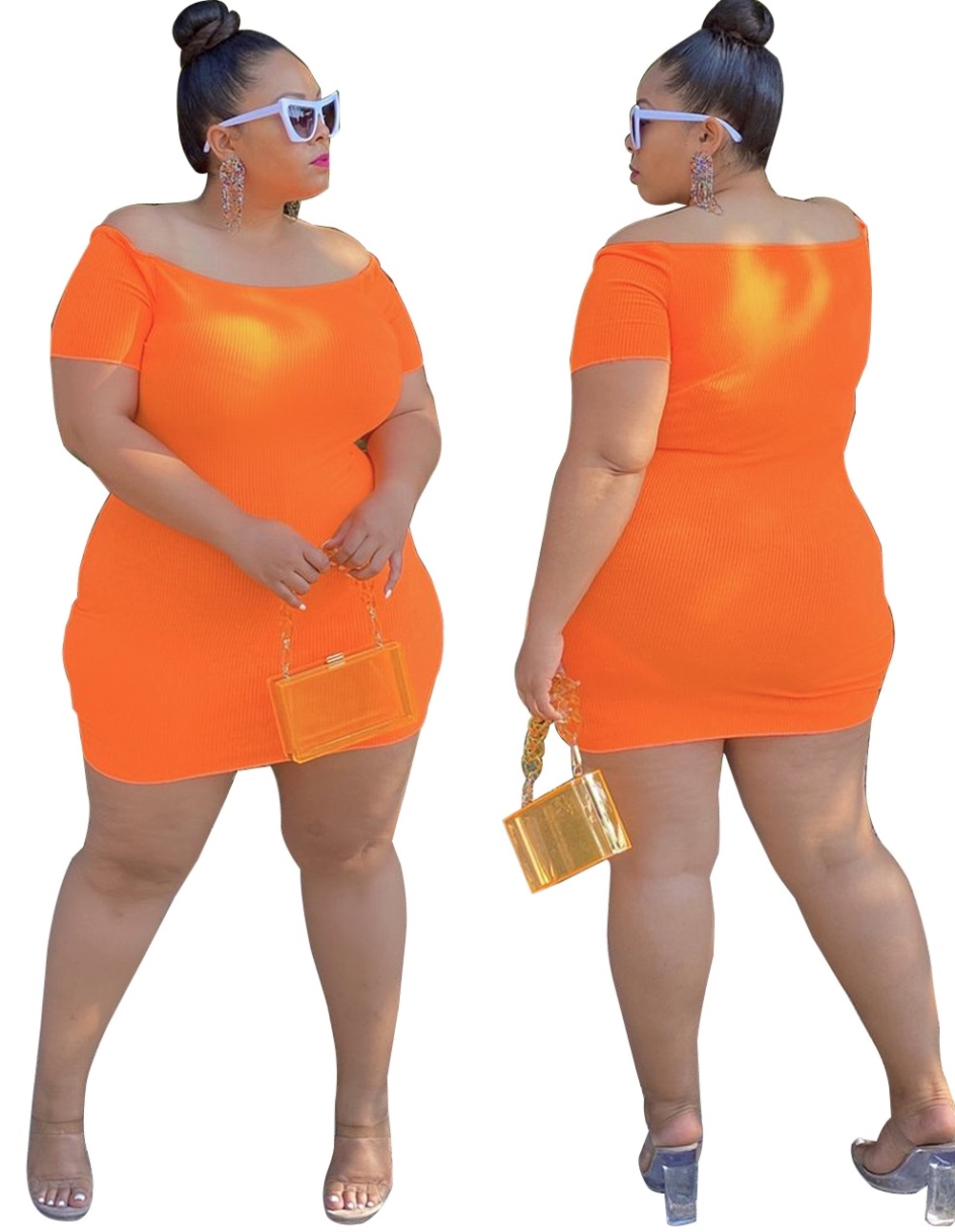 Plus Size Off Shoulder Mini Bodycon Dress