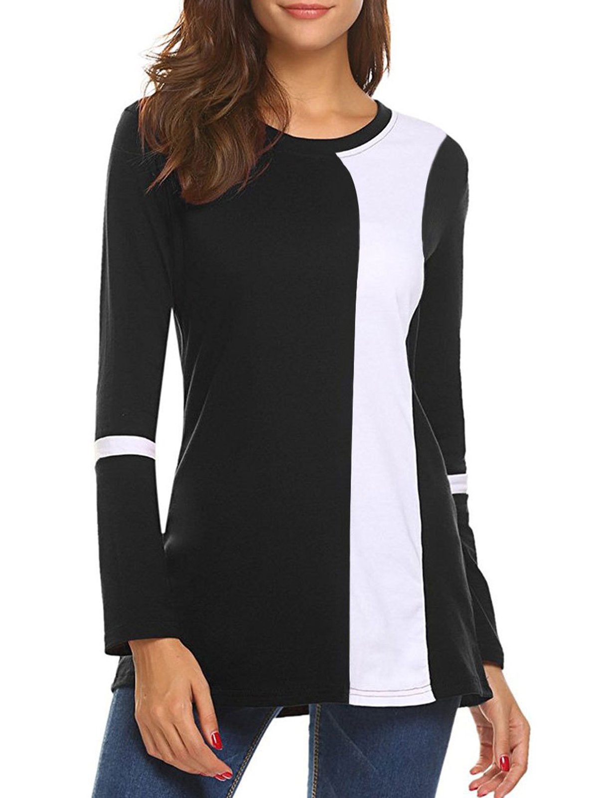 Solid Long Sleeve Cotton-blend T-Shirt