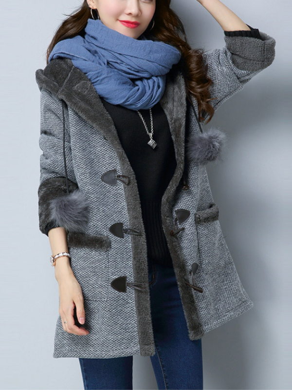 Warm Cotton Appliqued Hoodie Long Sleeve Outdoor Coat