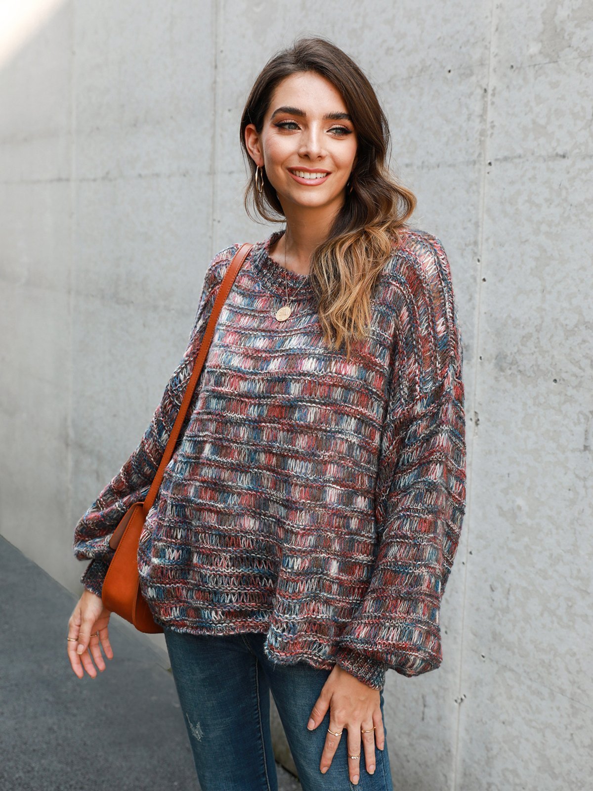 Sweet Long Sleeve Ombre/tie-Dye Shift Sweater