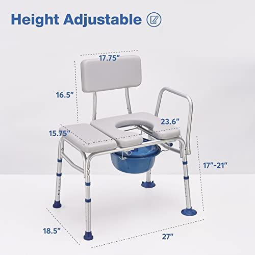 Transfer Bench with Commode 500 Lbs, Combination Padded Transfer Bench