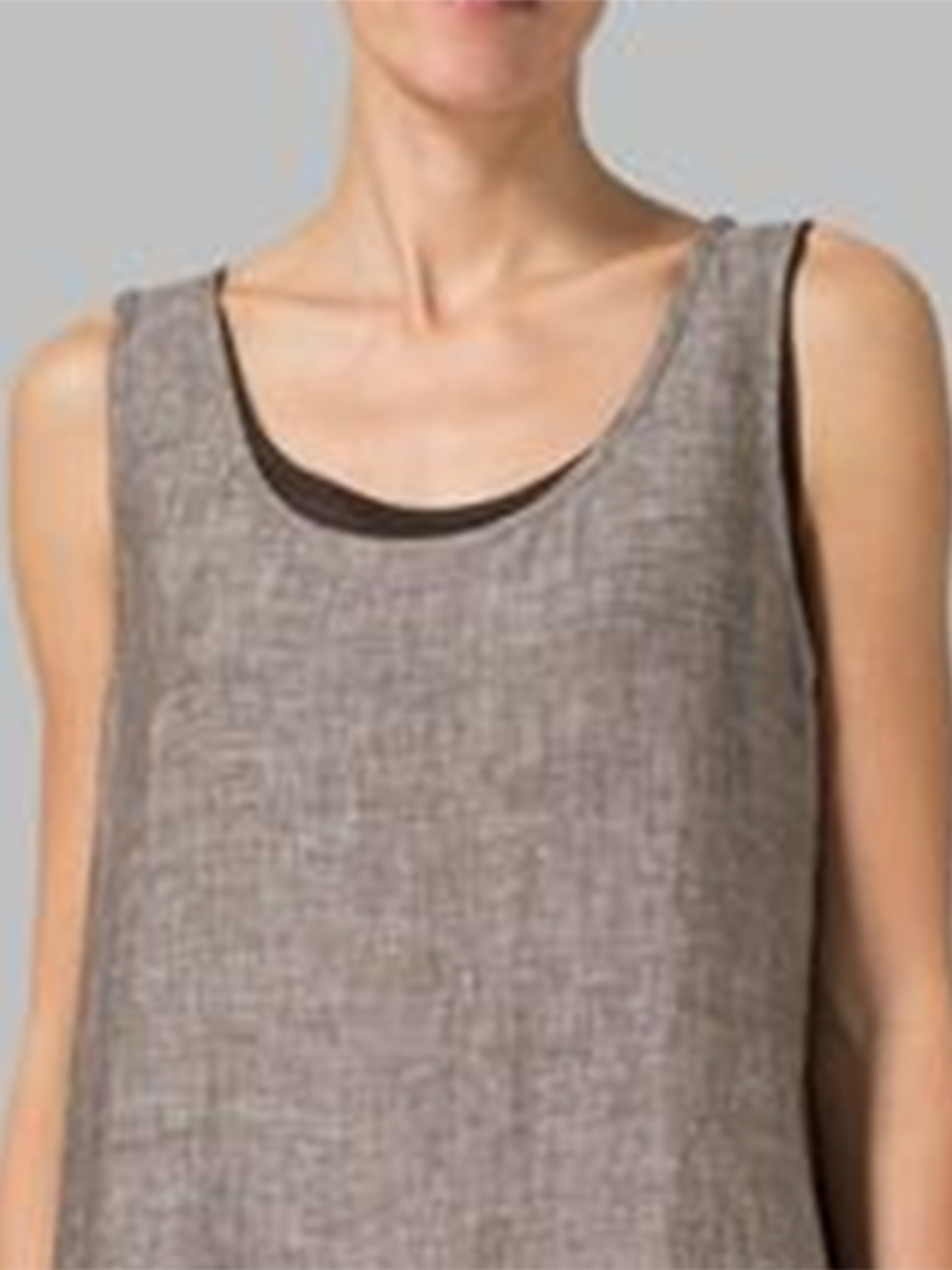 Women Solid Sleeveless Crew Neck A-line Linen Casual Dress