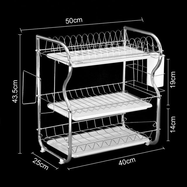 3 Layer Dish Drying Rack Kitchen Washing Holder Basket Stainless Knife Sink Dish Drain Rack