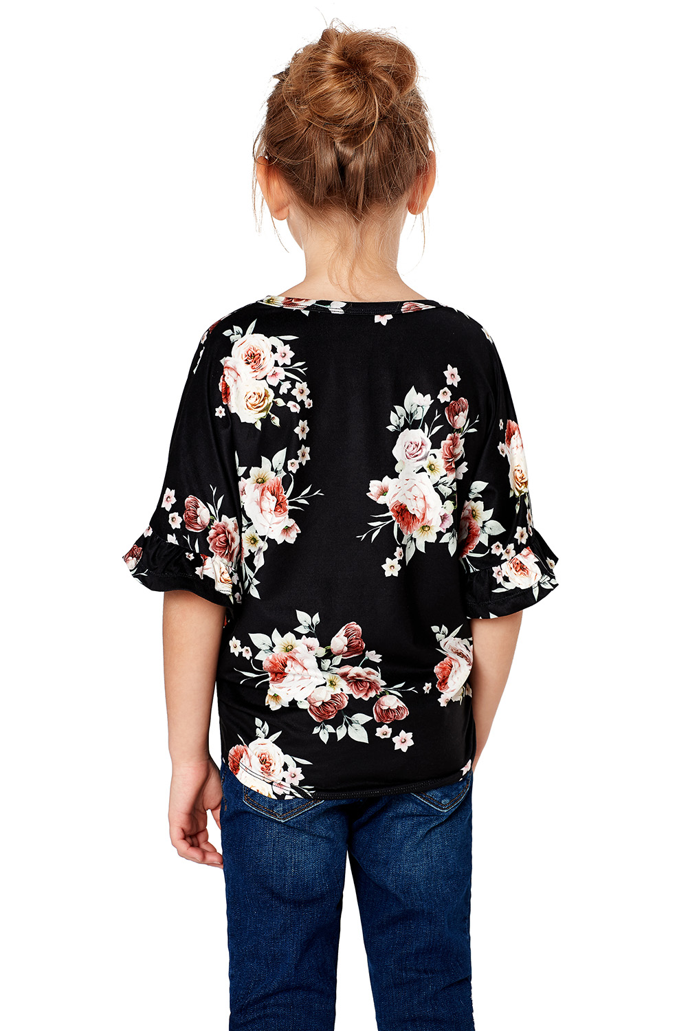 Black Floral Print Button Up Toddler Tunic