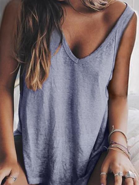 Sleeveless Solid Cotton-Blend Shirts & Tops