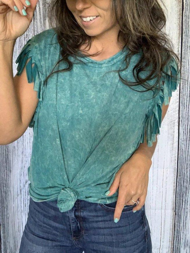 Vintage Ombre/tie-Dye Crew Neck Cotton-Blend Shirts & Tops