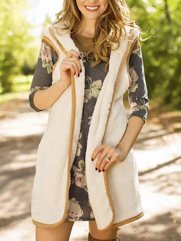 Casual Pure Colour Cotton Hooded Vest Cardigan