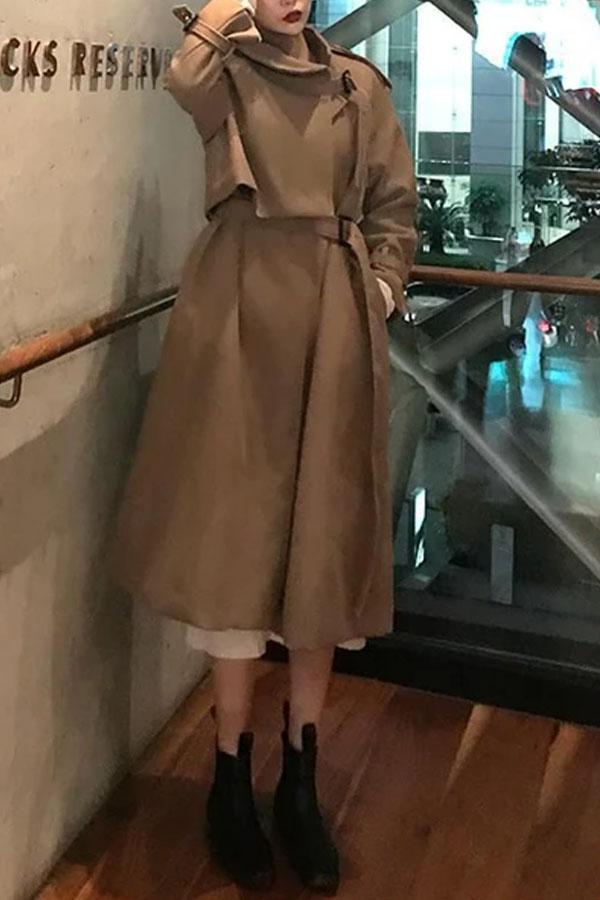 Fashion Pure Colour   Long Sleeve Coat