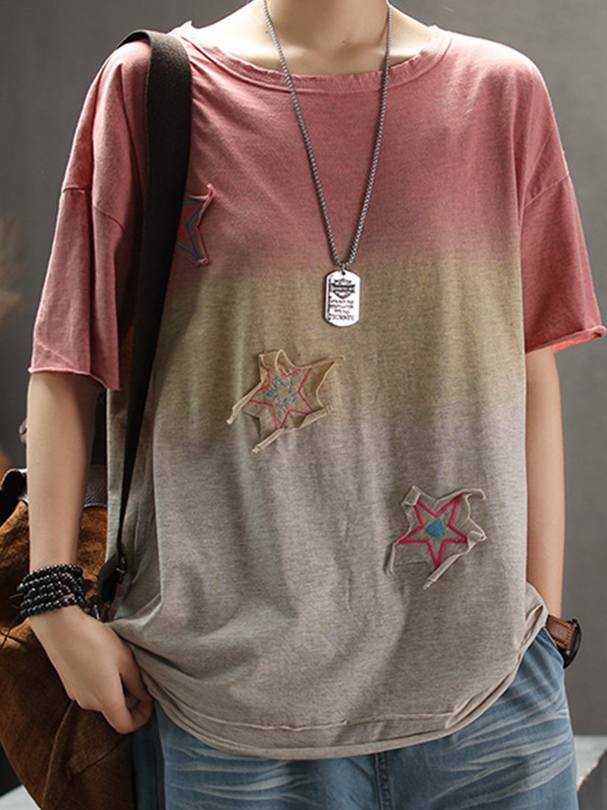 Cotton-Blend Casual Short Sleeve Shirts & Tops