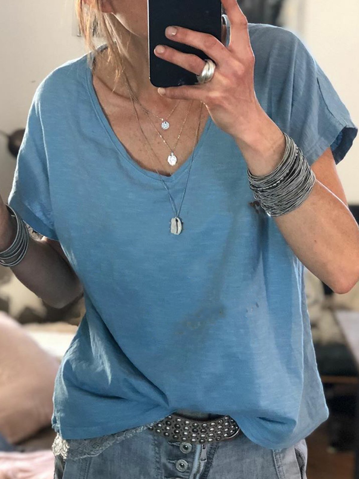 Plus Size Pure Color Women Summer T-shirts