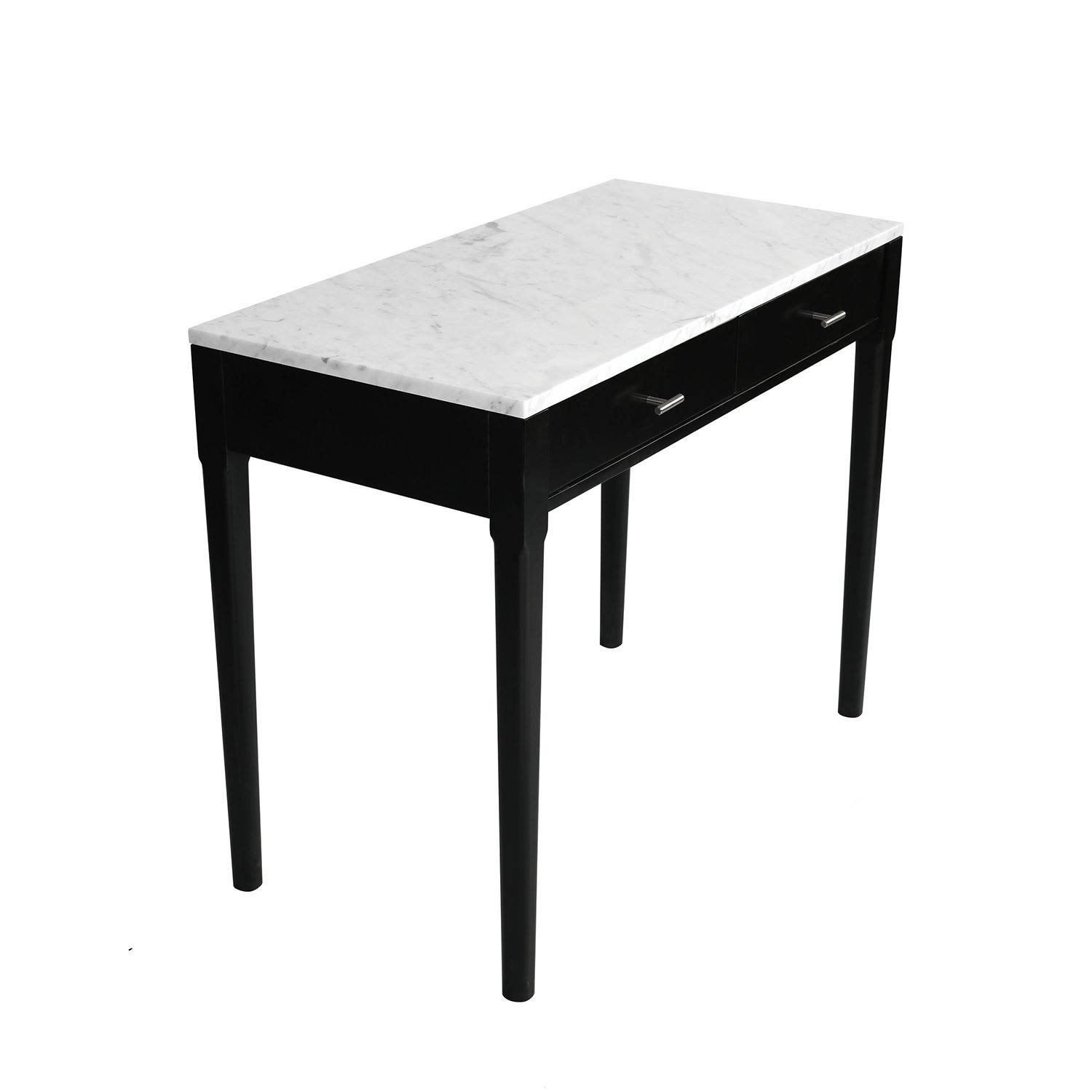 Meno 36x22 Rectangular Italian Carrara White Marble Console Table with Legs - Oak