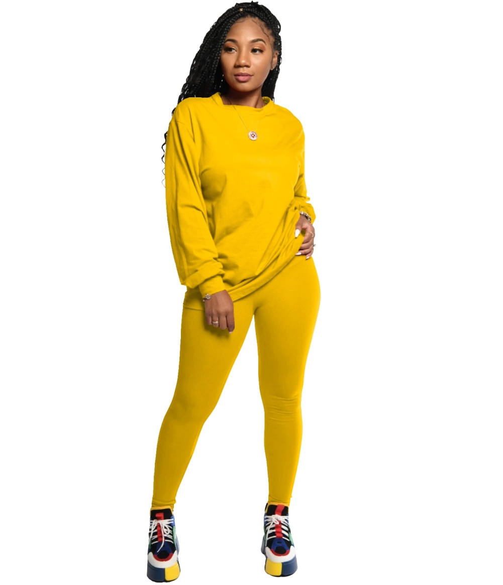 Autumn Casual Plain Two Piece Pants Set