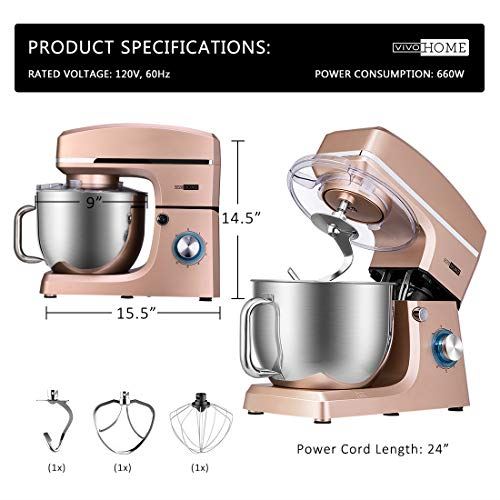 660W 6-Speed Tilt-Head Kitchen Electric Food Mixer with Beater