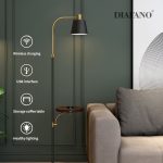 Wireless Charging Solid Wood Metal Living Room & Bedroom Dimmable LED Floor Lamp