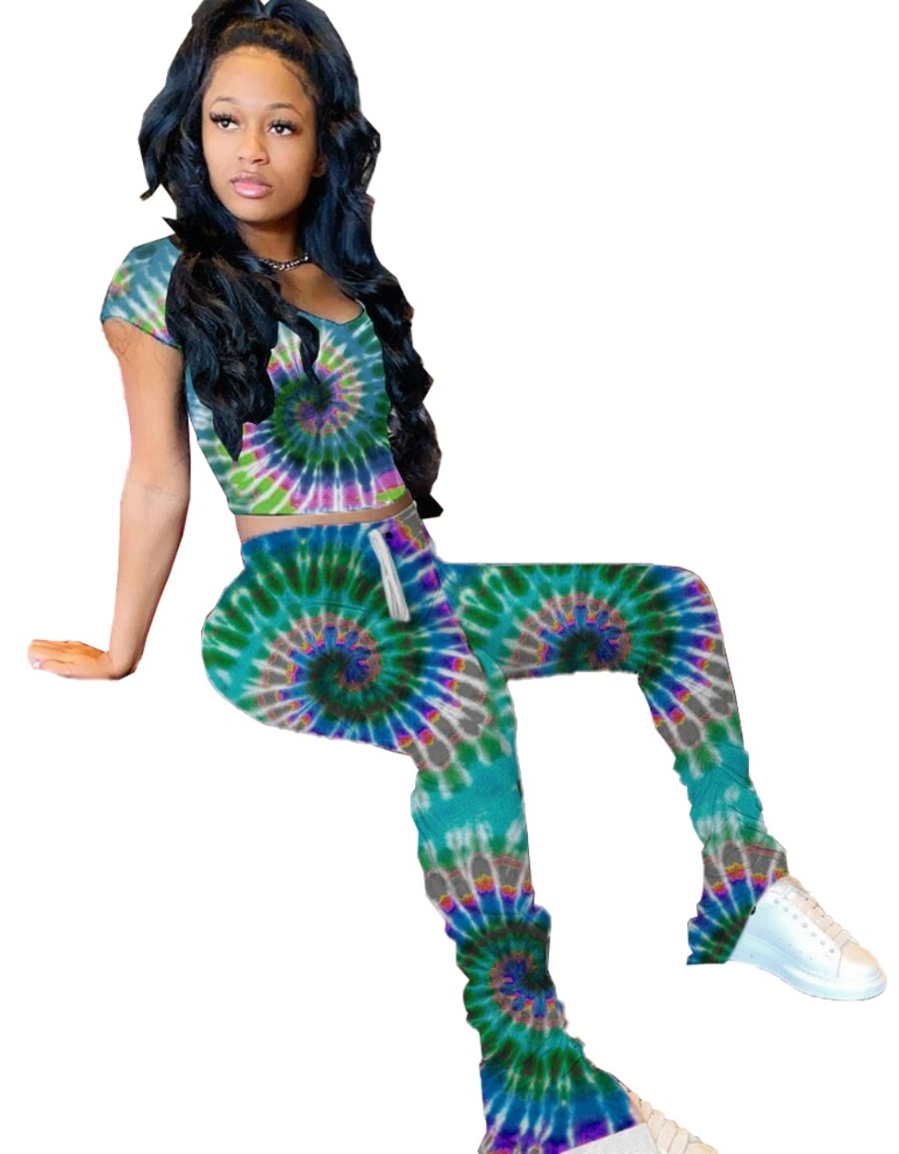 Summer Tie Dye Two Piece Stacked Legging Set