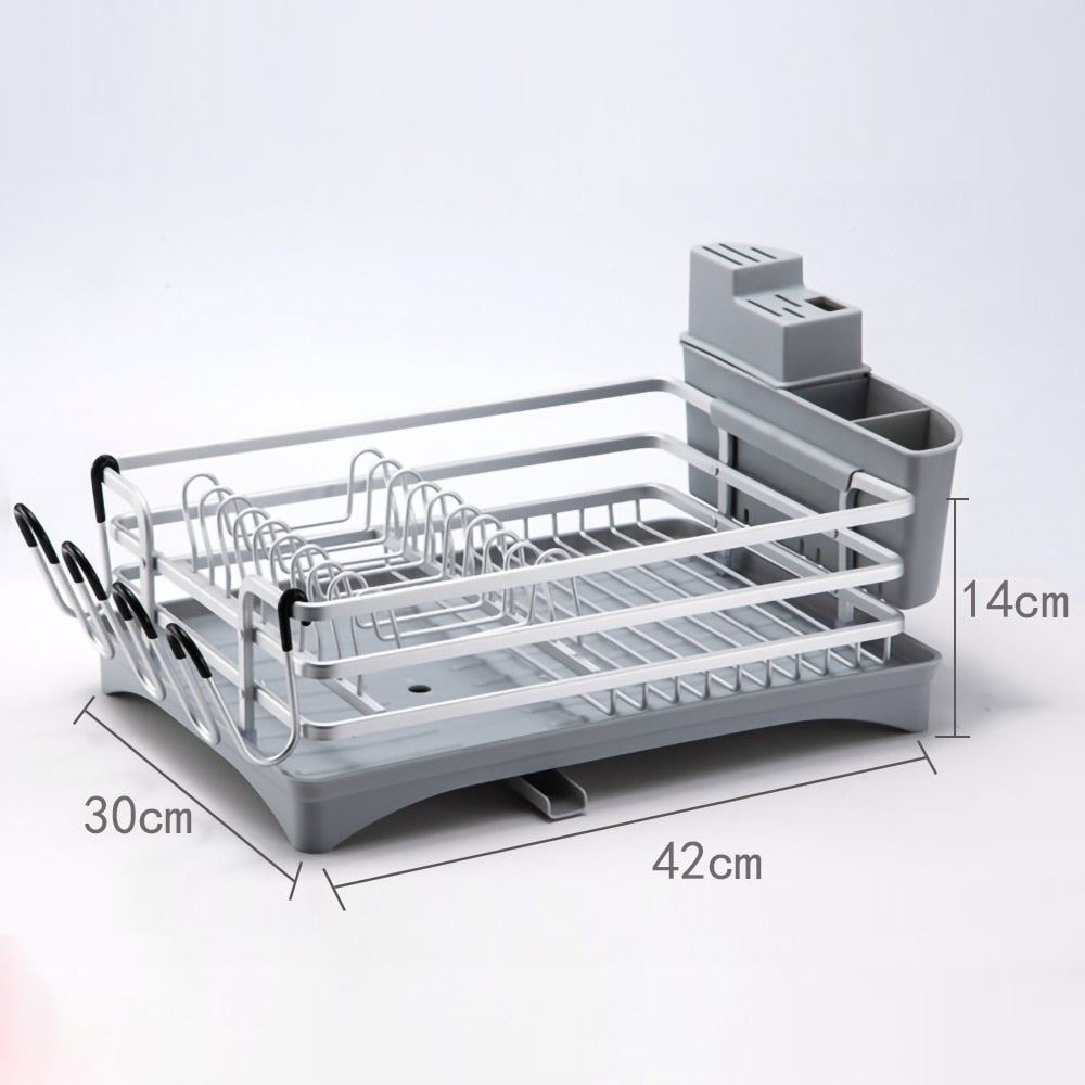 Multifunctional Aluminum Kitchen Drying Dish Rack Sink Drain Knives Holder