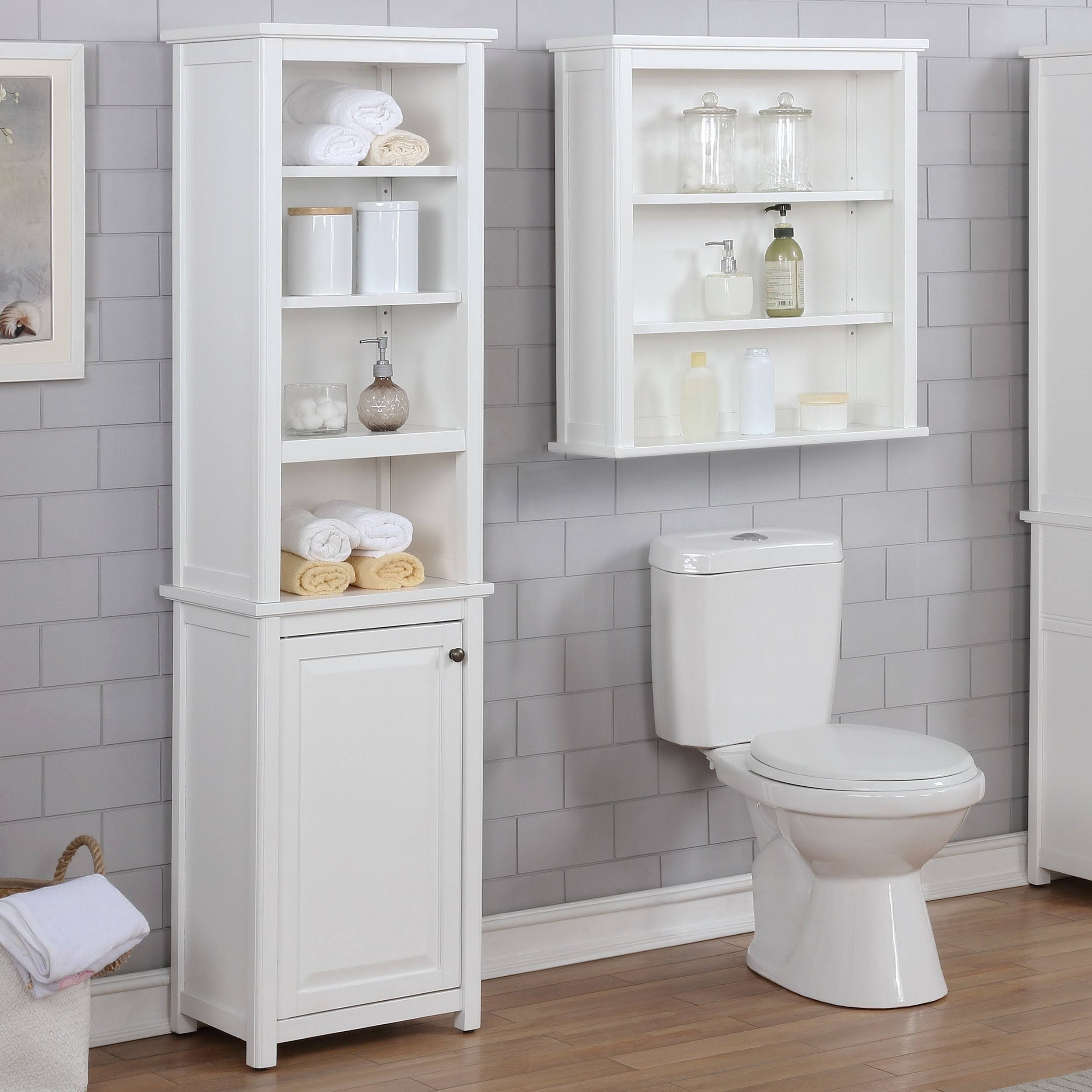 Porch den Everest Bathroom Storage Tower with Open Upper Shelves and Lower Cabinet
